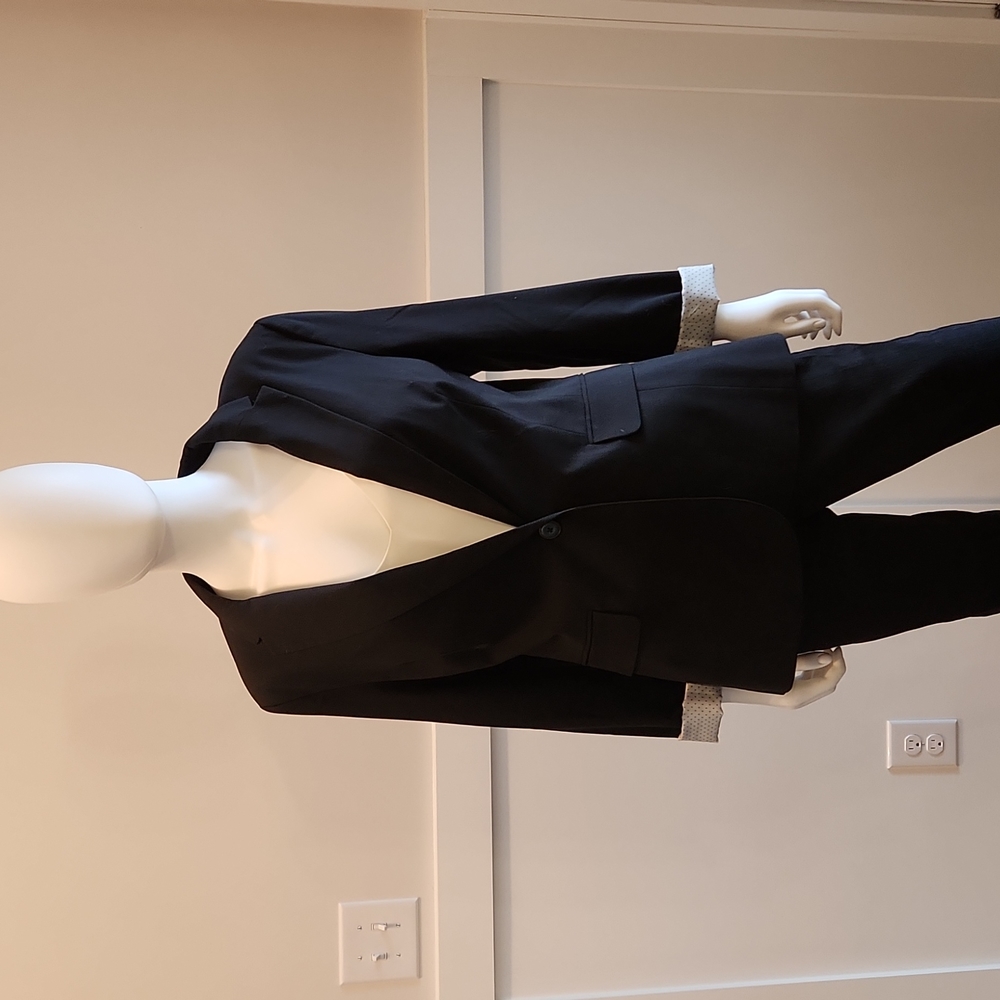 Loft single button black blazer with black polka dots on white cuffed sleeves